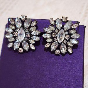 Vintage Large Marquis and Round Rhinestone Statement Stud Pierced Earrings